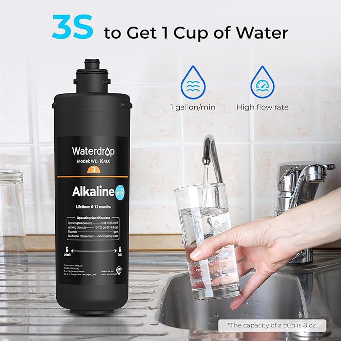Waterdrop WD-10ALK Under Sink Water Filter, Replacement for Waterdrop TSB-ALK 8 Layer High Capacity Alkaline Under Sink Water Filtration System