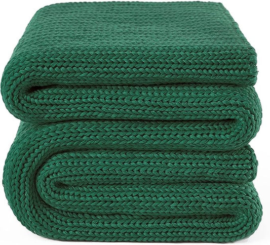 Knitted Weighted Blanket(Green 60"x80" 15lbs),Home Décor Cooling Throw Blanket for Hot Sleepers,Hand Made Chunky Knit Heavy Blanket for Adults Use on Queen/King Size Bed