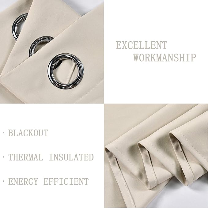 Solid Grommet Top Greyish Beige Valance for Kitchen Blackout Curtain Valance for Living Room Short Straight Drape Valance for Bedroom Kids Room 42 Inch Wide by 18 Inch Long 1 Panel