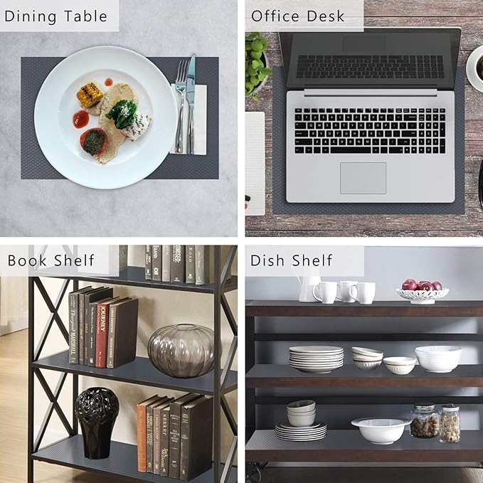 HooTown Shelf Liner Kitchen Cabinet Drawer Mats 11.8 Inch Wide x 19.6 Feet Long, Non Adhesive EVA Plastic Washable Waterproof Protectors Pad for Pantry Closet, Cupboard, Gray