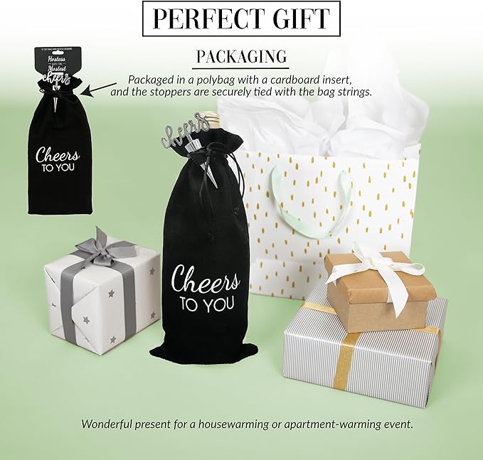 Pavilion Gift Company Cheers to You-13 Wine Gift Bag Set, 13", Black, White, Silver