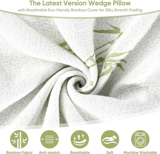 Wedge Pillow for Sleeping After Surgery 7.5" Bed Wedge Pillow with Memory Foam Top, Help with Acid Reflux Heartburn Snore Back Leg Knee Pain, Soft Comfortable, Breathable Durable, Bamboo Cooling Cover