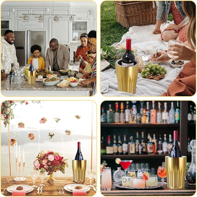 Wine Chiller Bucket Stainless Steel Double Wall Wine Cooler for Bottles Insulated Champagne Beer Ice Bucket for Parties