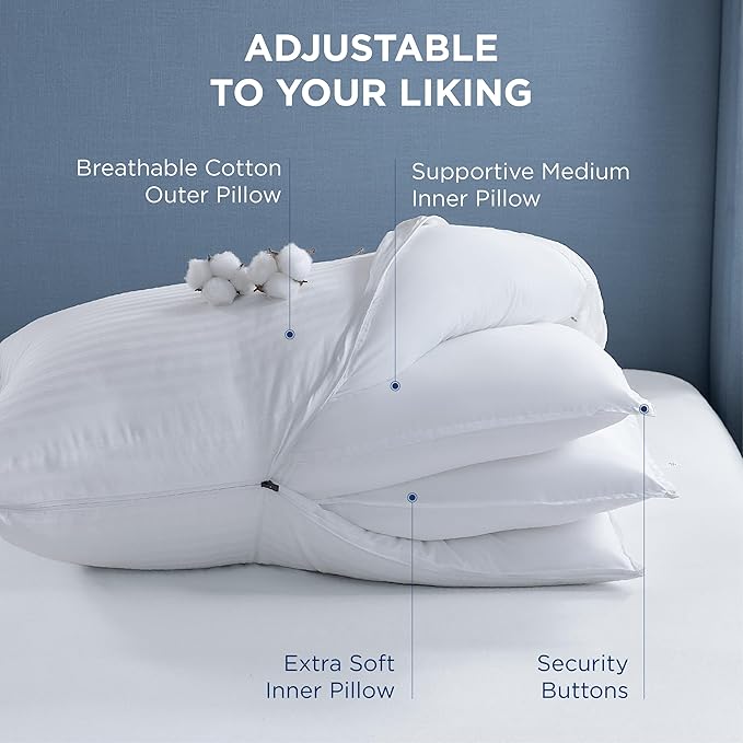 Bedsure Pillows Set of 2 - Fluffy & Soft Adjustable Layer Queen Pillows with Cotton Cover, Luxury Bed Pillows for Sleeping, Firm Pillows for Side, Back, Stomach Sleepers (2, Standard)