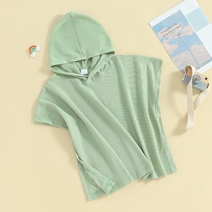 Toddler Beach Towel with Hood Kids Waffle Swim Cover Up Bath Towel Surf Poncho Boys Girls Hooded Beach Towel (Green, 2-3 Years)