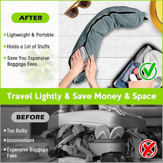 Travel Neck Pillow Stuffable with Clothes,Stuffable Neck Pillow for Traveling,Fillable Travel Neck Pillow Extra Storage Bag,Soft Velvet Neck Pillow Case Cover,Packable for Airplane Travel Essentials