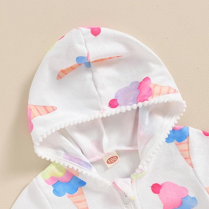 Toddler Beach Towel with Hood Kids Waffle Swim Cover Up Bath Towel Surf Poncho Boys Girls Hooded Beach Towel (White Ice Cream, 3-4 Years)