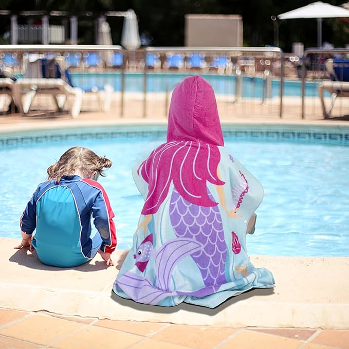 Toddler Bath Towel Hooded - Cotton Kids Beach Towel 20"x20" for Ages 1 to 4, Toddler Towels with Hood Snaps, Soft Terry Poncho Towel as Pool Swim Cover Ups for Girls Boys (Memaild Aqua)