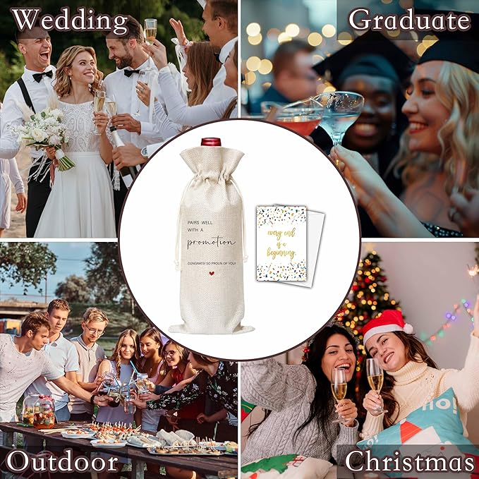 Dskly Promotion Gifts Wine Bag & Card, New Job Gifts, Going Away Wine Bag Gifts For Women Men Colleagues Coworkers Boss Leader, New Beginning Gifts Wine Bag, Pairs Well With A Promotion Wine Bag -50
