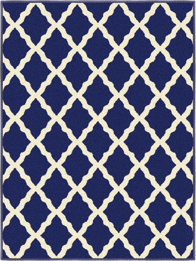 Ottomanson Glamour Collection Non-Slip Rubberback Moroccan Trellis Design 2x3 Indoor Area Rug/Entryway Mat, 2'3" x 3', Navy