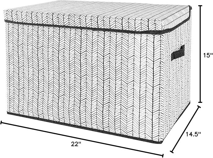 Sammy & Lou Collapsible Felt Soft Toy Box Toy Chest for Toddlers Toy Storage Organizer with Handles and Hinged Lid, 22 x 14.5 x 15 inches, Herringbone
