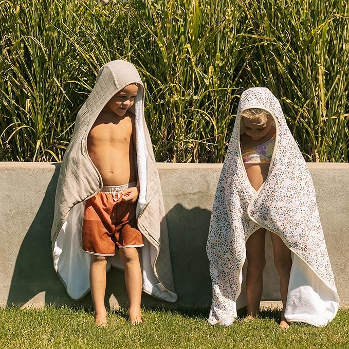 Little Unicorn Cotton Muslin & Terry Hooded Towel, Larger Size 1-6 Years (Porpoise)