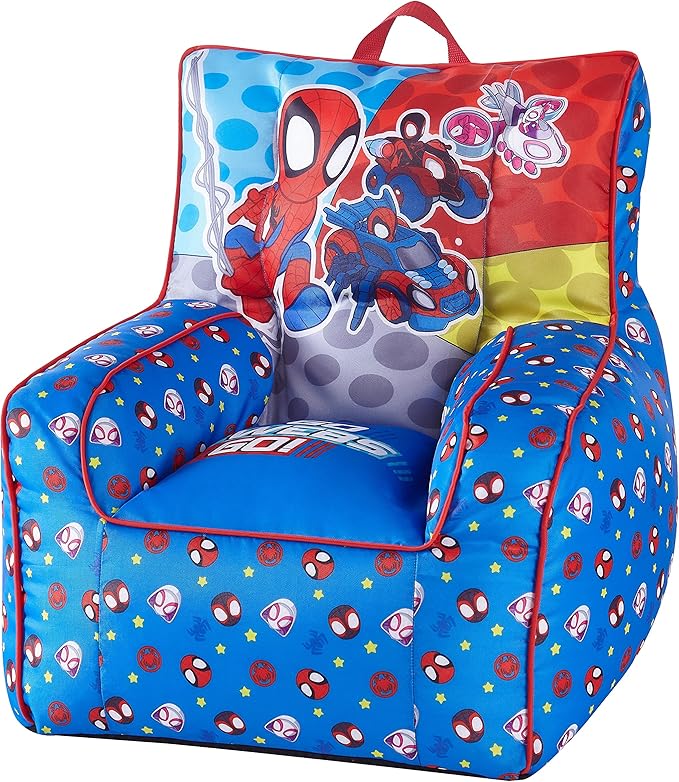 Idea Nuova Marvel Spidey & His Amazing Friends Toddler Nylon Bean Bag Chair with Piping & Top Carry Handle, NN201537, Large, Spidey & Friends
