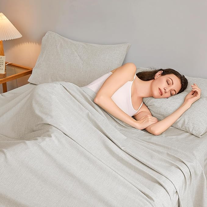 King Sheets Khaki, Ultral Soft Cationic Linen Look Sheets, Luxury Cooling Cozy Bed Sheet Set with Non-Slip Fitted Sheet