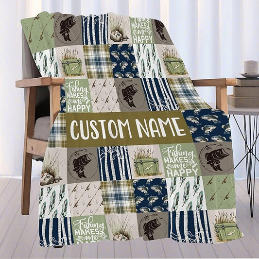 Custom Fishing Blankets and Throws,Fishing Gifts, Gifts for Fisherman,Custom Fish Blankets Fishing Gift for Man, Fish Hunter Gifts Throw Blanket, Fathers Day Fishing Gifts for Men,Family Size-90"x120"