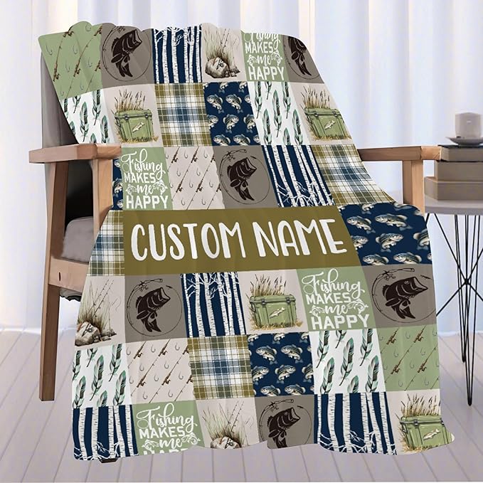 Custom Fishing Blankets and Throws,Fishing Gifts, Gifts for Fisherman,Custom Fish Blankets Fishing Gift for Man, Fish Hunter Gifts Throw Blanket, Fathers Day Fishing Gifts for Men,Teens Size-50"x60"