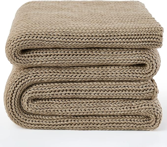 Knitted Weighted Blanket(Beige 50"x75" 15lbs),Home Décor Cooling Throw Blanket for Hot Sleepers,Hand Made Chunky Knit Heavy Blanket for Adults Use on Full Size Bed