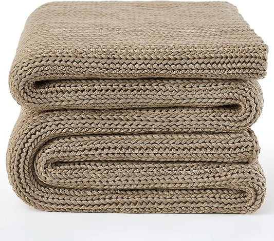 Knitted Weighted Blanket(Beige 50"x75" 15lbs),Home Décor Cooling Throw Blanket for Hot Sleepers,Hand Made Chunky Knit Heavy Blanket for Adults Use on Full Size Bed