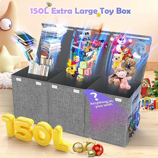 Extra Large Toy Box, Collapsible Sturdy Kids Toy Chest for Boys, Girls, Kids, 41"x14"x16"Toy Storage Organizer Toddler Storage Bins with Lids, Toy Box basket for Living Room, Bedroom, Nursery, Gray