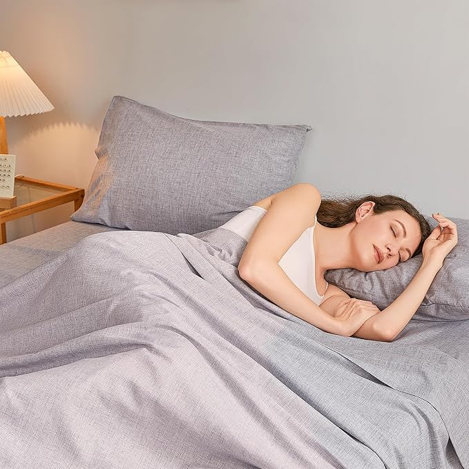 Twin Sheets Dark Grey, Ultral Soft Cationic Linen Look Sheets, Luxury Cooling Cozy Bed Sheet Set with Non-Slip Fitted Sheet