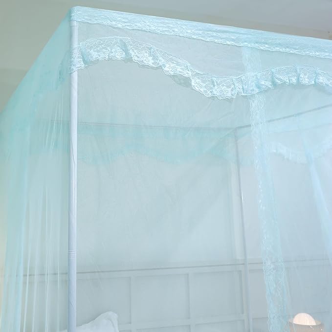 Bed Canopy, Princess Bed Curtain Net for Girls & Adults,Three-Doors Rectangle Lace Dome Netting (Green, Queen)