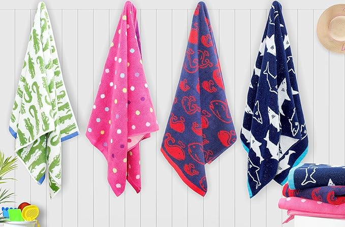 6 Piece Towel Set - Bath Time Sugar & Spice - 2 Towels, 2 Hand Towels, 2 Washcloths in Bonus Tote Bag - 100% Cotton Jacquard Soft Absorbent Pool Beach Towel Gift - Pink Multicolor