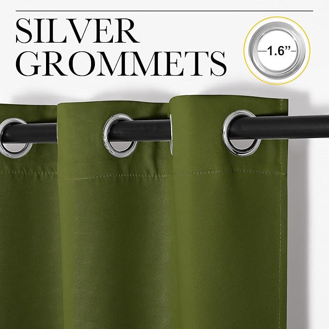 NICETOWN Kitchen Curtain Panels Blackout Draperies, Thermal Insulated Solid Grommet Blackout Curtains/Drapes for Christmas Window Decoration (1 Pair, 34 by 63 inches, Olive Green)