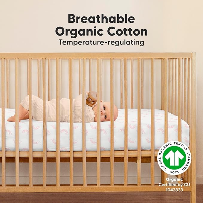 2-Pack Organic Crib Sheets for Boys, Girls - Jersey Fitted Crib Sheet, Baby Crib Sheets Neutral, Crib Mattress Sheet, Cotton Crib Sheets, Breathable Crib Sheet, Baby Mattress Sheets (Dreamland)