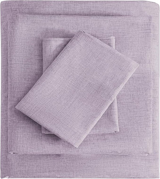 Twin Sheets Purple, Ultral Soft Cationic Linen Look Sheets, Luxury Cooling Cozy Bed Sheet Set with Non-Slip Fitted Sheet