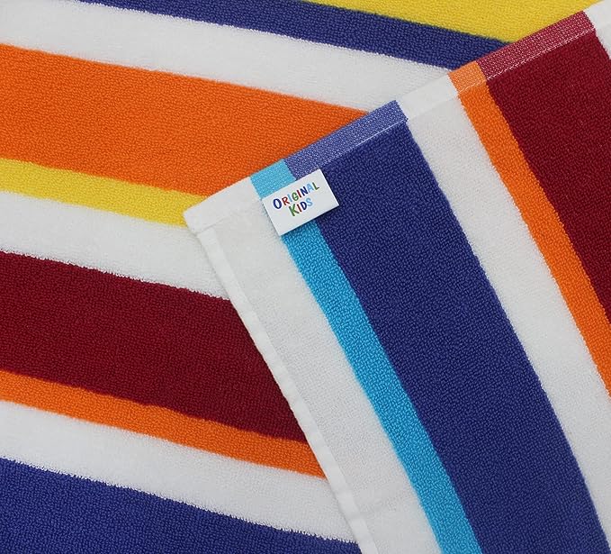 Hooded Bath Towel Wrap - 100% Cotton Terry Large Oversized Hooded Kids Towel - Toddler Shower Pool Beach Towel - Soft Plush Absorbent Quick Dry Easycare Gift - 30x60- Cabana Stripe Multi