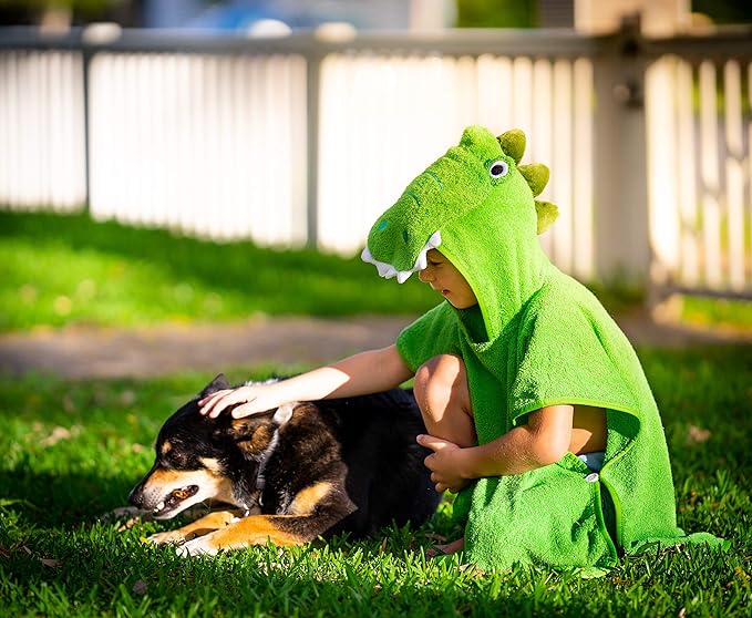 Premium Hooded Towel Poncho for Kids & Toddlers, Soft 100% Cotton, Ideal at Bath, Beach, Pool (Green Croc)