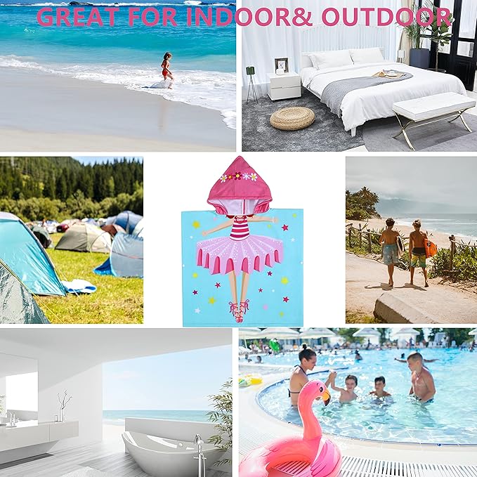 Lightweight Microfiber Hooded Beach Towel for Kids, Toddlers Bath/Pool/Swim Poncho Cover-ups Swimwear (3D Ballet with bag)
