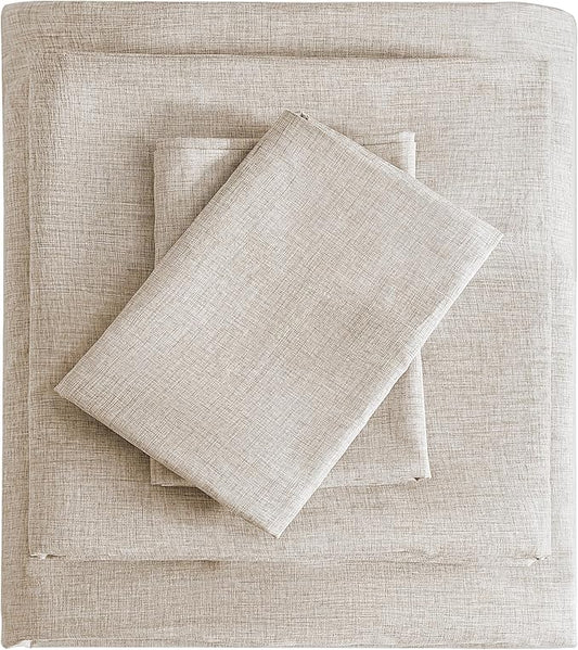 Queen Sheets Brown, Ultral Soft Cationic Linen Look Sheets, Luxury Cooling Cozy Bed Sheet Set with Non-Slip Fitted Sheet