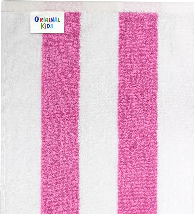 Hooded Bath Towel Wrap - 100% Cotton Terry Large Oversized Hooded Kids Towel - Toddler Shower Pool Beach Towel - Soft Plush Absorbent Quick Dry Easy Care Gift -30x60- Cabana Stripe Pink
