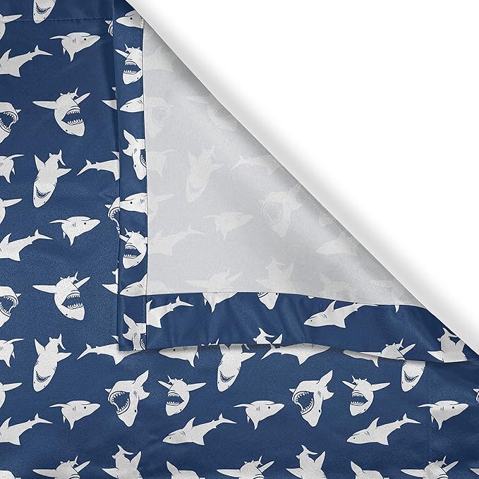 Ambesonne Shark Valance & Tier Curtain 3 pcs Set, Fish Pattern Various Gestures Have a Bite Danger Humor Nautical Design, Window Treatments for Kitchen Room Decor, 55" x 45", Blue Violet