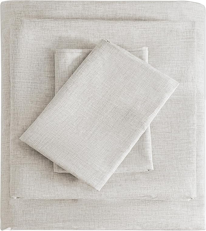 King Sheets Khaki, Ultral Soft Cationic Linen Look Sheets, Luxury Cooling Cozy Bed Sheet Set with Non-Slip Fitted Sheet