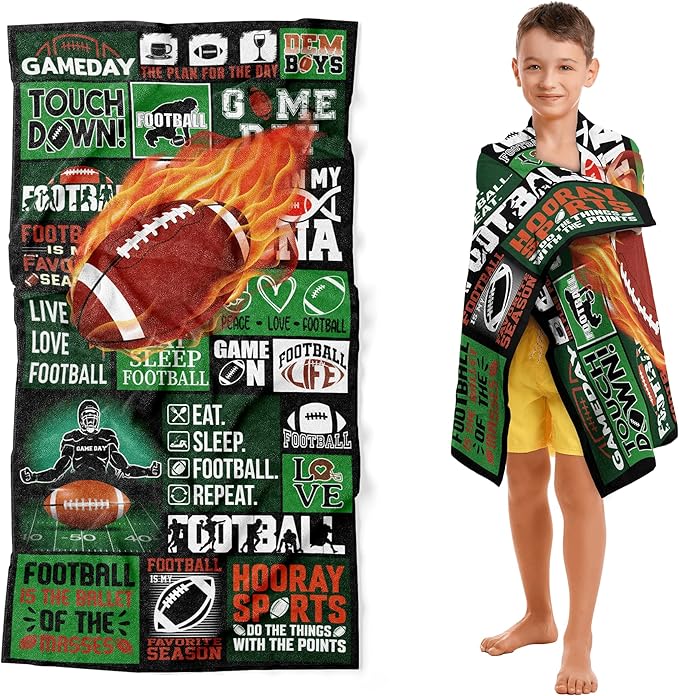Football Towel for Boys 30" x 60" Microfiber Football Beach Towel for Kids Bath Pool Shower Camping Travel Towel