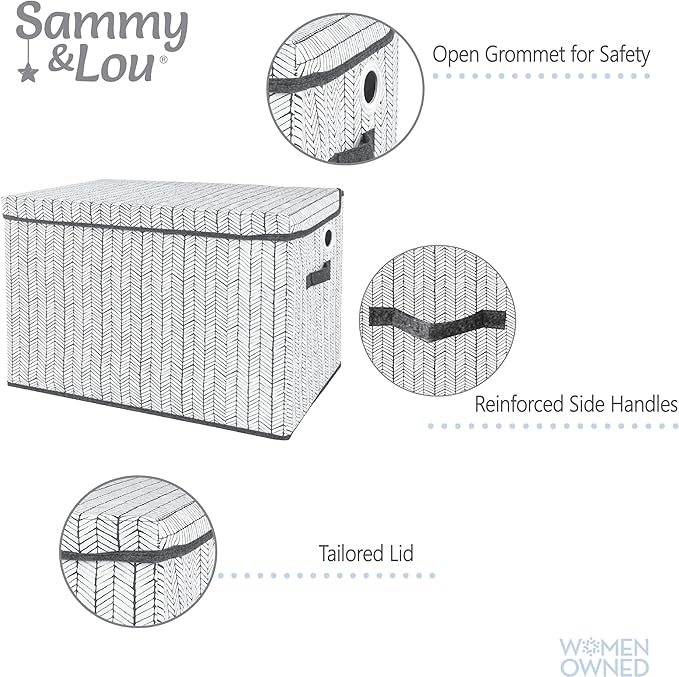 Sammy & Lou Collapsible Felt Soft Toy Box Toy Chest for Toddlers Toy Storage Organizer with Handles and Hinged Lid, 22 x 14.5 x 15 inches, Herringbone