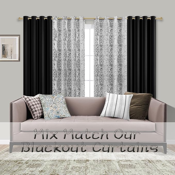 Mrs.Naturall Dark Curtains for Bedroom Windows,Thermal Insulated 100% Blackout Curtain Panels,63 Inch Length,2 Panels Set,Black
