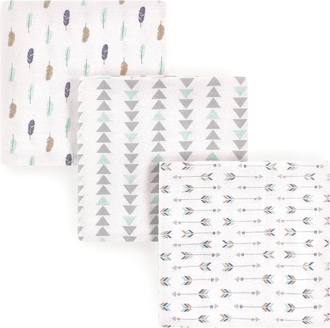 Luvable Friends Unisex Baby Cotton Flannel Receiving Blankets, Boy Feathers 3-Pack, One Size