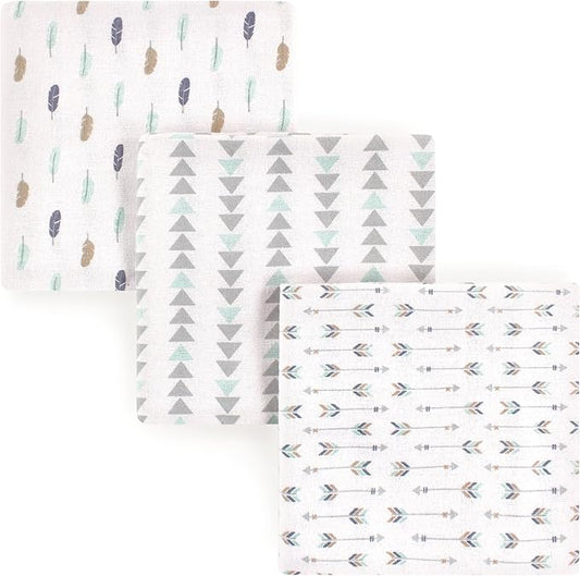 Luvable Friends Unisex Baby Cotton Flannel Receiving Blankets, Boy Feathers 3-Pack, One Size