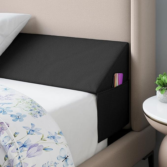 Wedge Pillow Headboard Bed Gap Filler California King - Headboard Pillow 72 X 10 X 6 - Long Pillow for Bed Wedge Gap Filler with Large Pocket for Bed Accessories - Mattress Gap Filler (Black)
