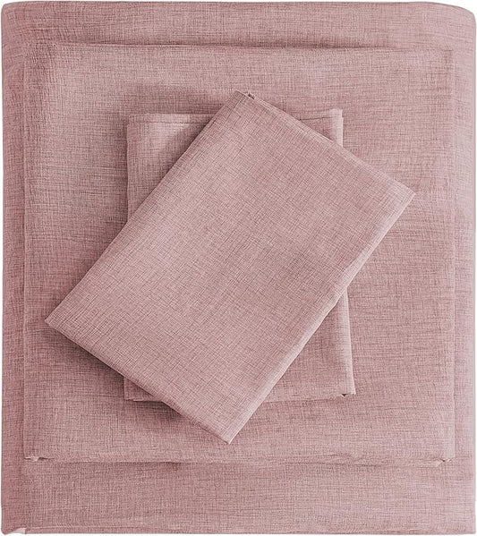 Twin Sheets Wine Red, Ultral Soft Cationic Linen Look Sheets, Luxury Cooling Cozy Bed Sheet Set with Non-Slip Fitted Sheet