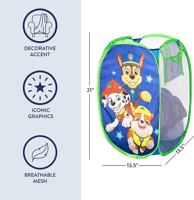 Nickelodeon Paw Patrol Chase, Rubble and Marshall Pop Up Hamper with Durable Carry Handles, 21'' H x 13.5'' W X 13.5'' L