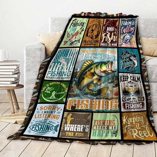 Fish Blanket,Fishing Gifts for Men,Fishing Lovers Blanket Gift,Fathers Day Fishing Gifts for Men,Gifts for Fisherman,Dad,Boys,Birthday Gifts for Men Who Love Fishing Throw Blankets,Queen Size-60"x80"