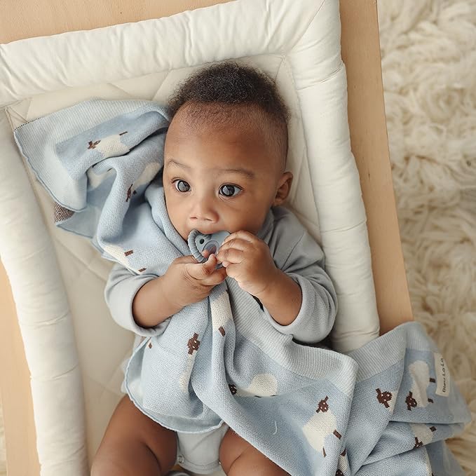 Knit Baby Swaddle Blanket - 100% Cotton Soft Cozy Lightweight Unisex Receiving Swaddling Crib Stroller Quilt Blanket for Shower Gift Registry for Newborns Infants & Toddlers (Sheep - Grey)