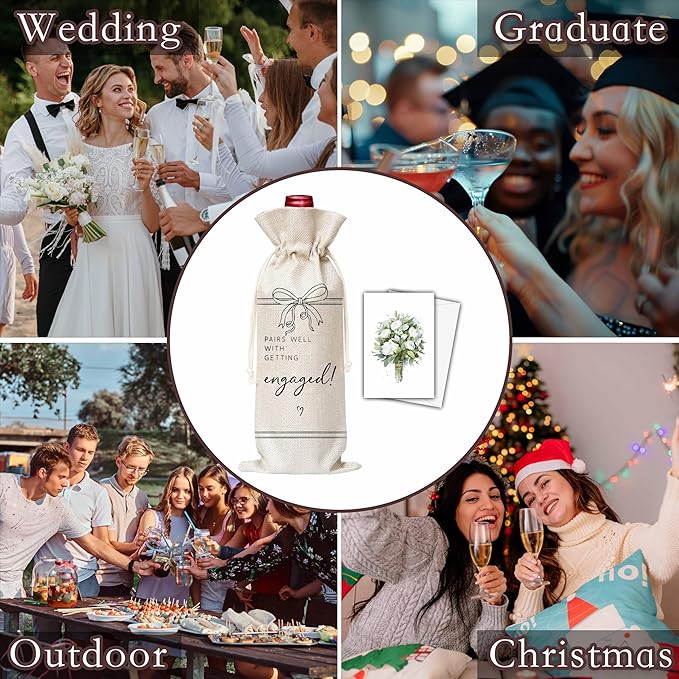 Engagement Gifts Wine Bag & Card, Mr and Mrs Wedding Wine Bag, Gifts For Bride Groom Newlywed, Newly Wed Gifts, Pairs Well With Getting Engaged Wine Bag For Wedding Bridal Shower Engagement Party -32