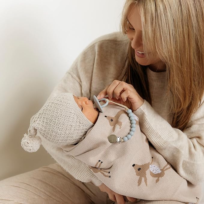 Knit Baby Swaddle Blanket - 100% Cotton Soft Cozy Receiving Swaddling Crib Stroller Blanket Quilt for Shower Gift Registry for Newborns Infants Toddlers Gender Neutral (Deer - Taupe)