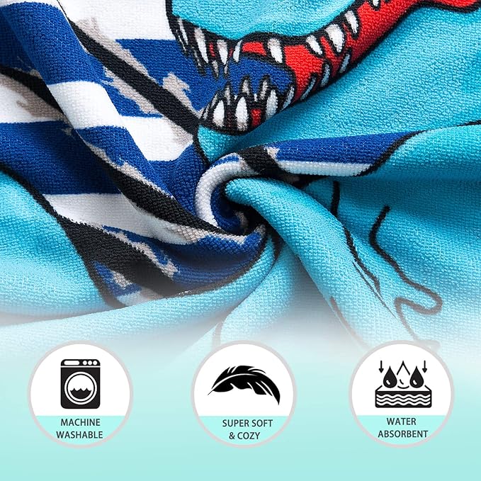 NovForth Dinosaur Bath Towel for Toddler Boys, Pool Hooded Towel for Kids, Hooded Bath Beach Towel Poncho for Bath/Pool/Beach Swim Cover
