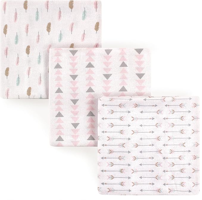 Luvable Friends Unisex Baby Cotton Flannel Receiving Blankets, Girl Feathers 3-Pack, One Size